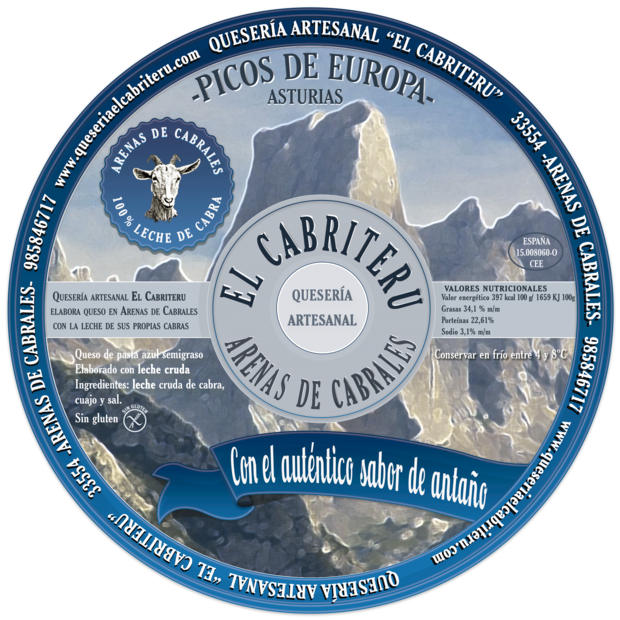 etiqueta queso azul puro leche cruda de cabra El Cabriteru